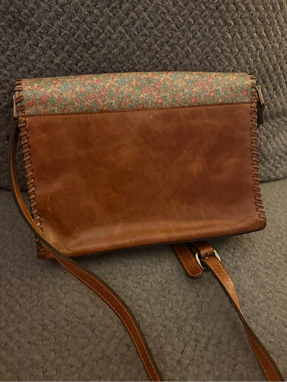Patricia Nash Brown Leather Crossbody with Floral Trim